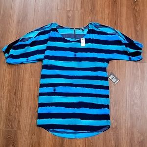 NWT Express Blue Striped cold-shoulder mini dress